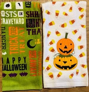 Set of 2 Happy Halloween 100% Cotton Kitchen Dish Hand Tea Towel New Never Used
